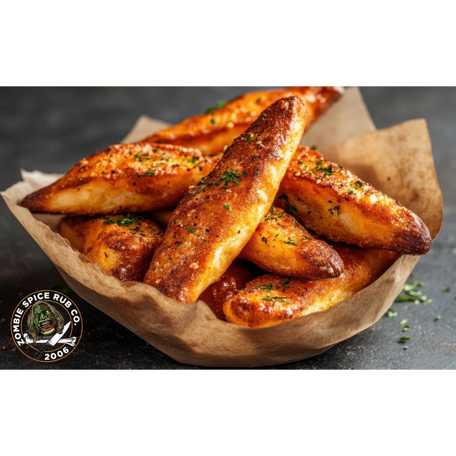 Garlic breadsticks seasoned with Zombie Breath