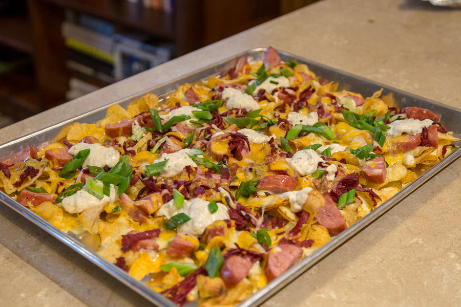 ZSR'd Loaded Chive Potato Chips with Kielbasa